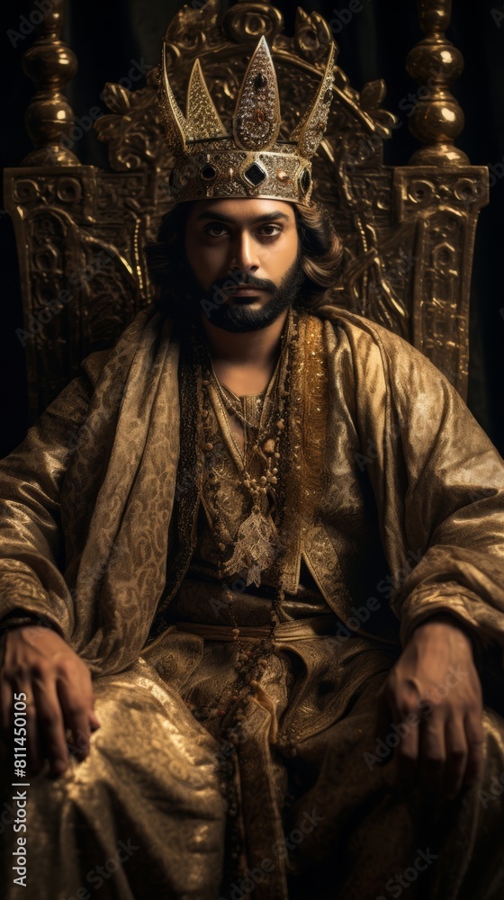 Ancient Hindu king on the throne