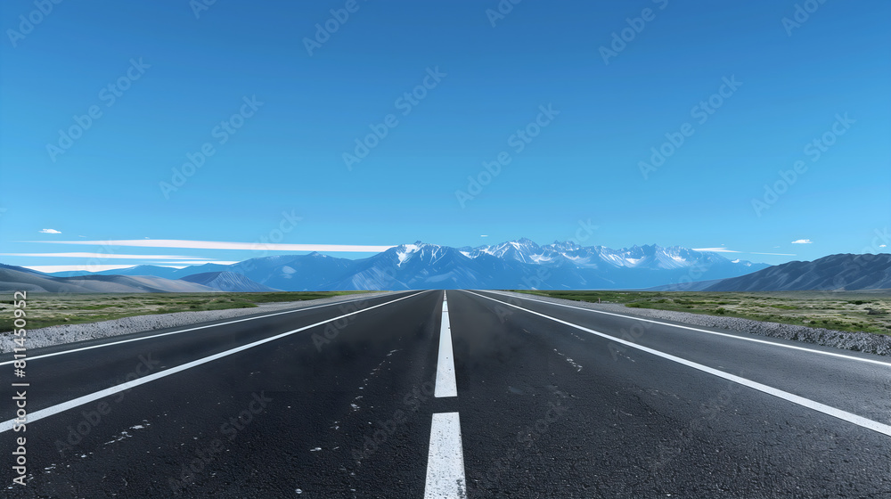 Fototapeta premium a highway road had a beautiful landscape background. The clean asphalt floor had white markings for advertising and travel or car concepts