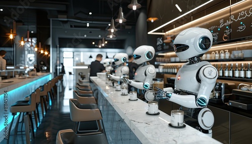 Step into the future at a modern café in loft style, where robots serve seamlessly, blending innovation and coziness. 🤖☕🏙️
