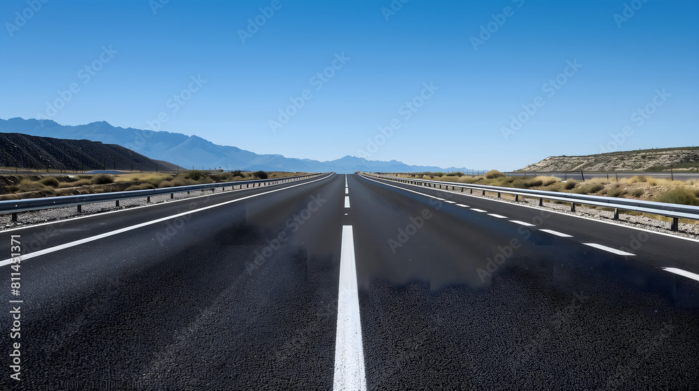 Fototapeta premium a highway road had a beautiful landscape background. The clean asphalt floor had white markings for advertising and travel or car concepts 