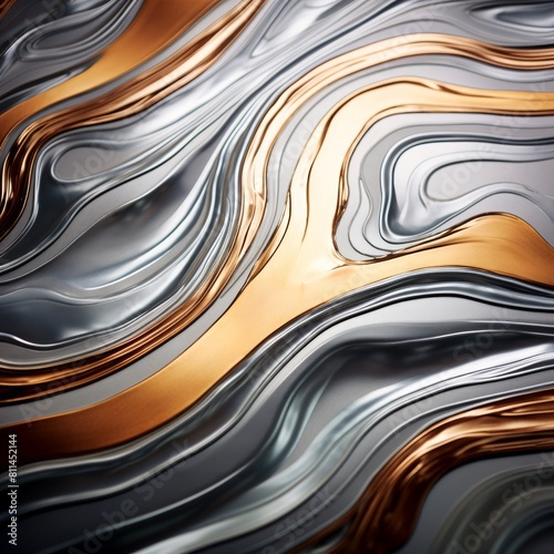 Abstract flowing design in silvery-blue and copper