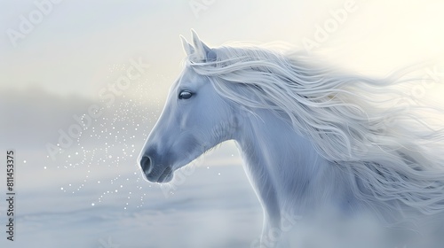 Enchanted Equine Majestic White Horse with Flowing Mane Against Starry Skies