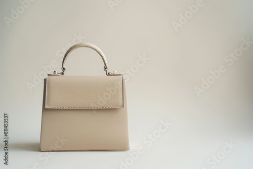 Elegant beige designer handbag showcased on a minimalist light background.