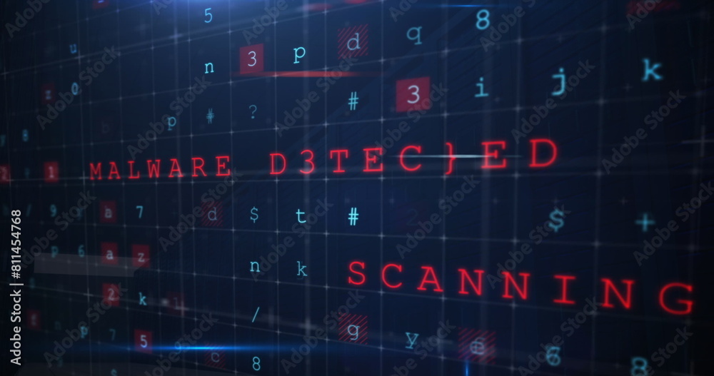 Image of cyber attack warning over server room Image of cyber attack warning over server room