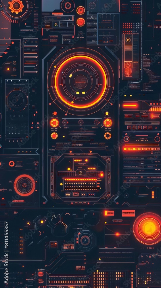 Quantum sensors display flat design top view precision instruments theme animation Tetradic color scheme Quantum sensors display flat design top view precision instruments theme animation Tetradic color scheme