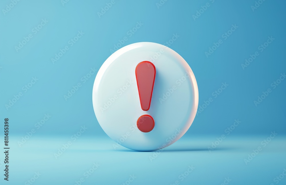 3D render of white message bubble with red exclamation mark on blue background. 3D render of white message bubble with red exclamation mark on blue background.