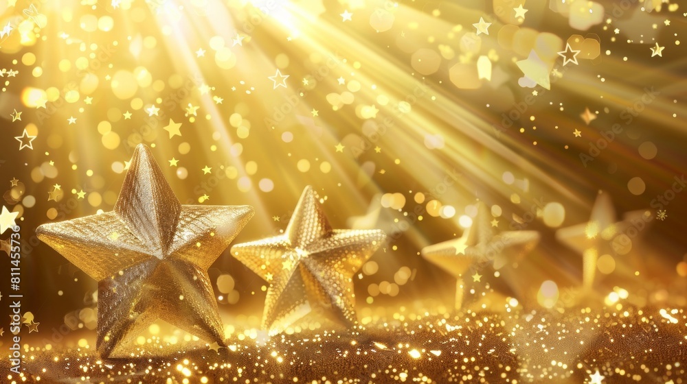 golden stars on gold background with rays of light, white stars, shiny and sparkly stars, glowing lights. golden stars on gold background with rays of light, white stars, shiny and sparkly stars, glowing lights.