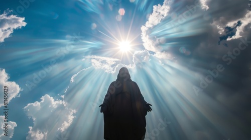 Bold silhouette of Jesus' form illuminated by the glory of heaven