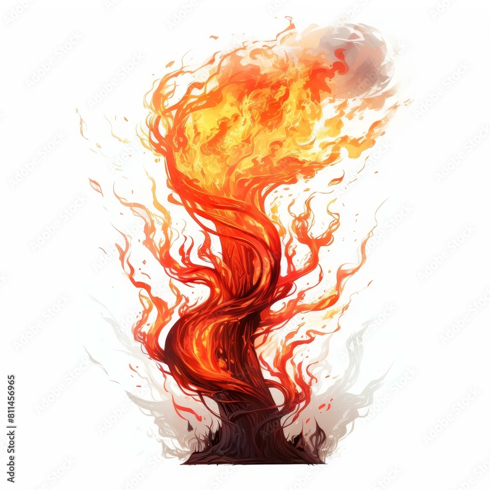 Fototapeta premium Stunning fire tornado artwork, isolated on a white background, Ai Generated