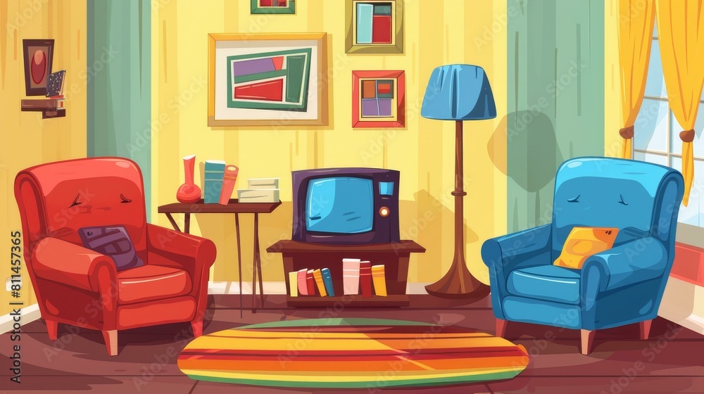Vibrant room highlighting stark color and texture contrasts, Ai Generated Vibrant room highlighting stark color and texture contrasts, Ai Generated