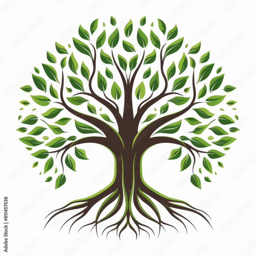 Obraz premium Vibrant green tree logo featuring both leaves and roots, Ai Generated