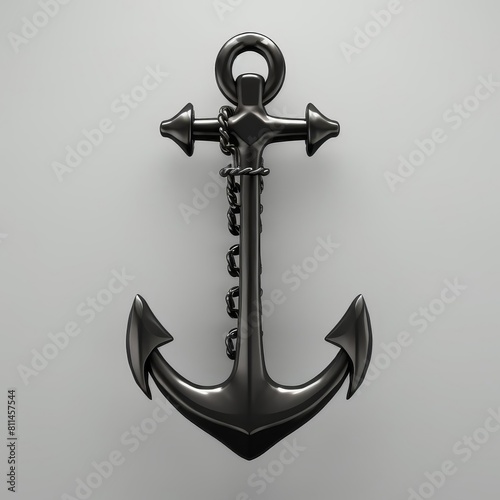 A sleek black iron anchor showcased on a dark background, Ai Generated photo