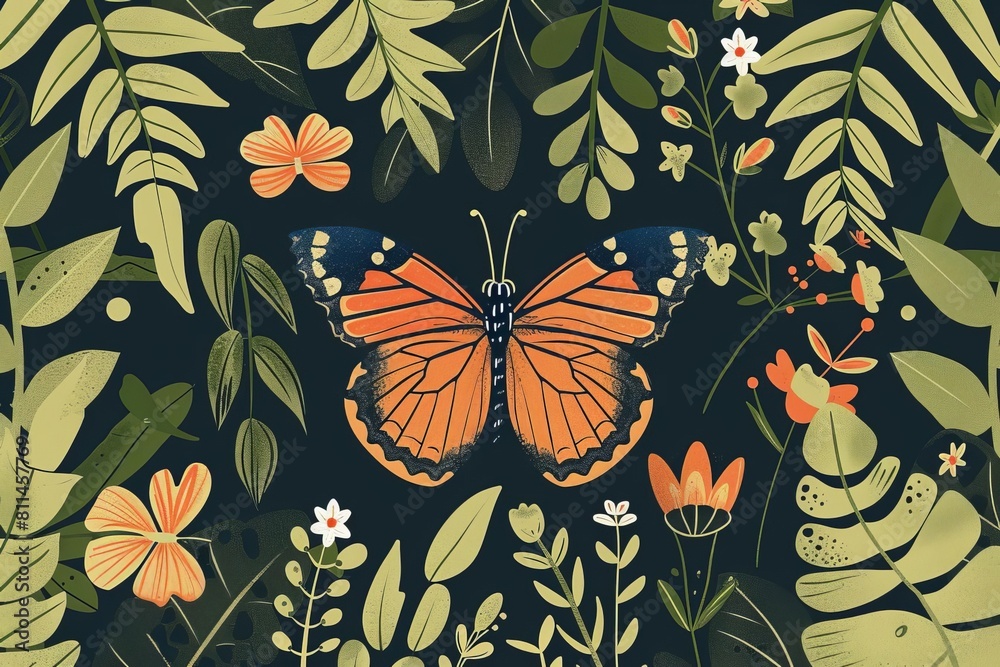 Habitat butterfly gardens flat design top view pollinator support theme ...