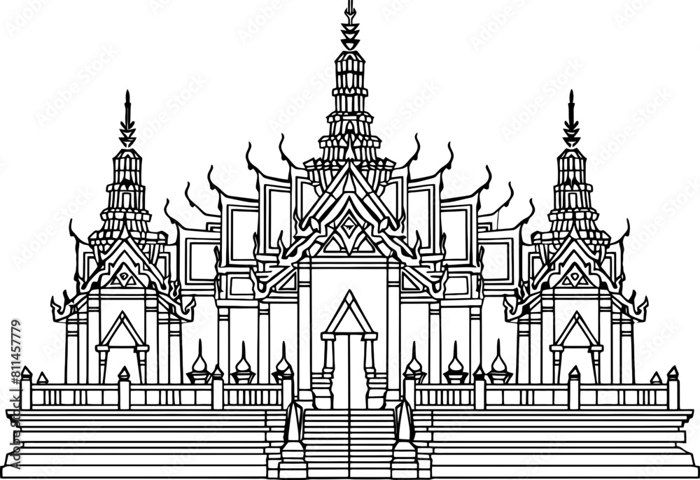 Thailand temple sketch drawing