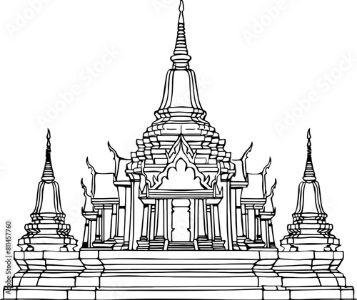 Thailand temple sketch drawing