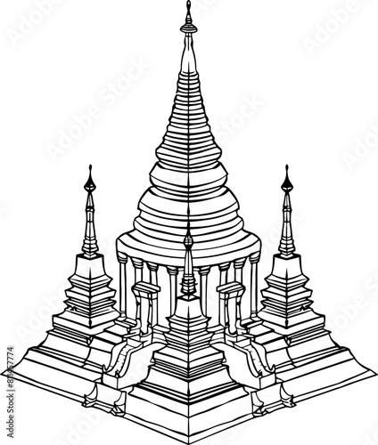 Thailand temple sketch drawing