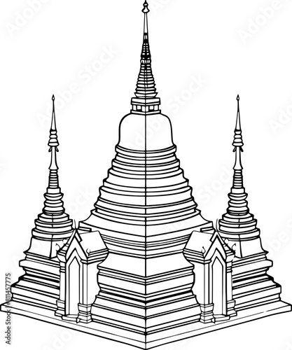 Thailand temple sketch drawing