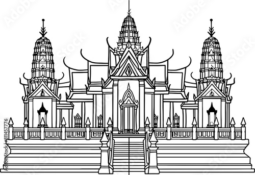 Thailand temple sketch drawing