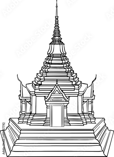 Thailand temple sketch drawing