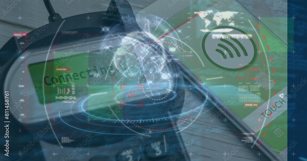 Image of arrow and data processing over wind turbine Image of arrow and data processing over wind turbine