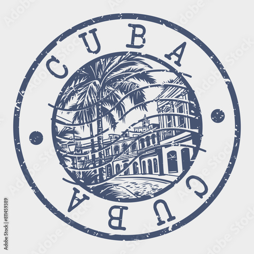 Cuba, Stamp Postal. Silhouette Seal. Passport Round Design. Vector Icon. Design Retro Travel. National Symbol.	
