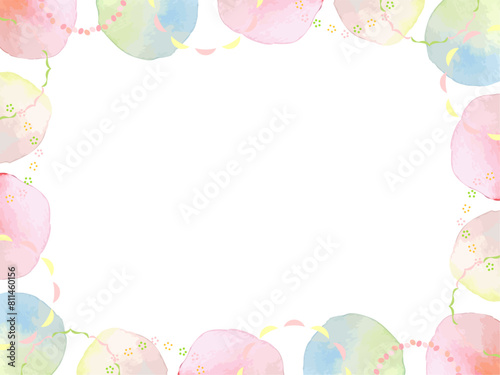 春色の水彩ドットと飾り輪が可愛いフレーム背景イラスト