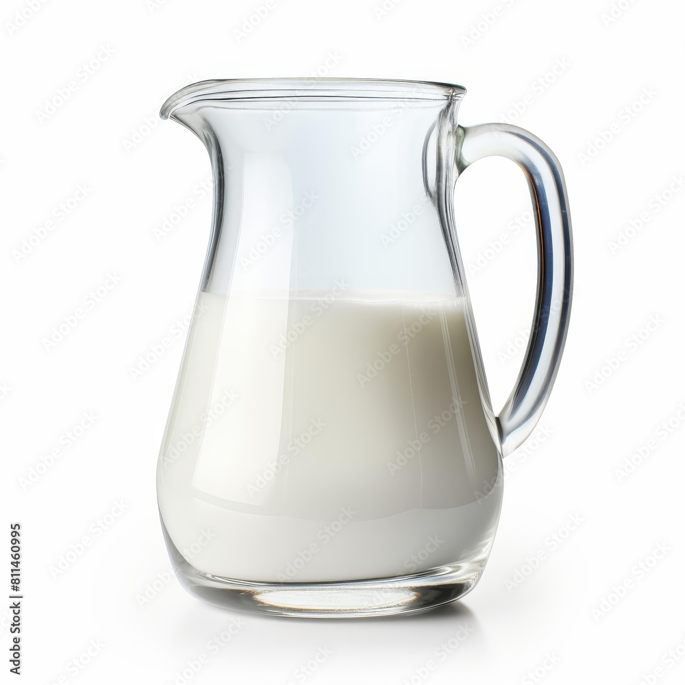 Fresh milk in a clear glass jug, perfectly isolated on white, Ai Generated Fresh milk in a clear glass jug, perfectly isolated on white, Ai Generated