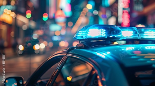 Blue police lights close-up, symbolizing crime urgency. Sharp image, blurred background for realism. © klss777