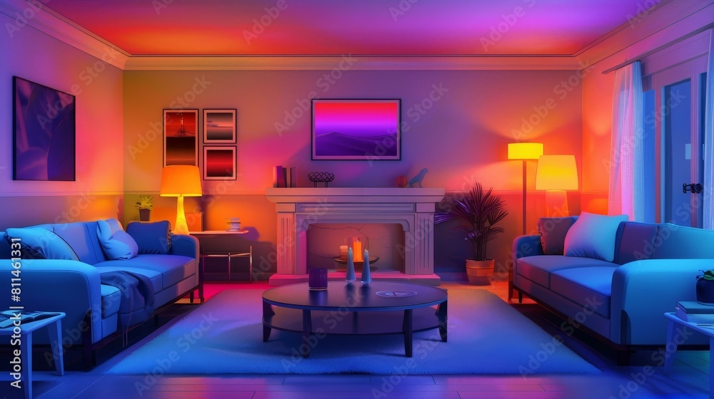 Brightly contrasting furniture creates a dramatic room style, Ai Generated