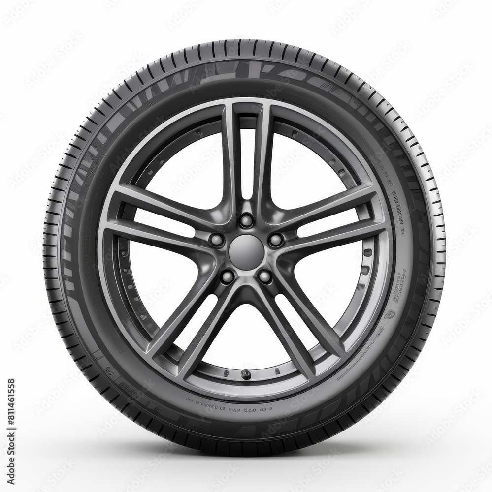 Pristine car tire showcased alone against a white backdrop, AI Generated. Pristine car tire showcased alone against a white backdrop, AI Generated.