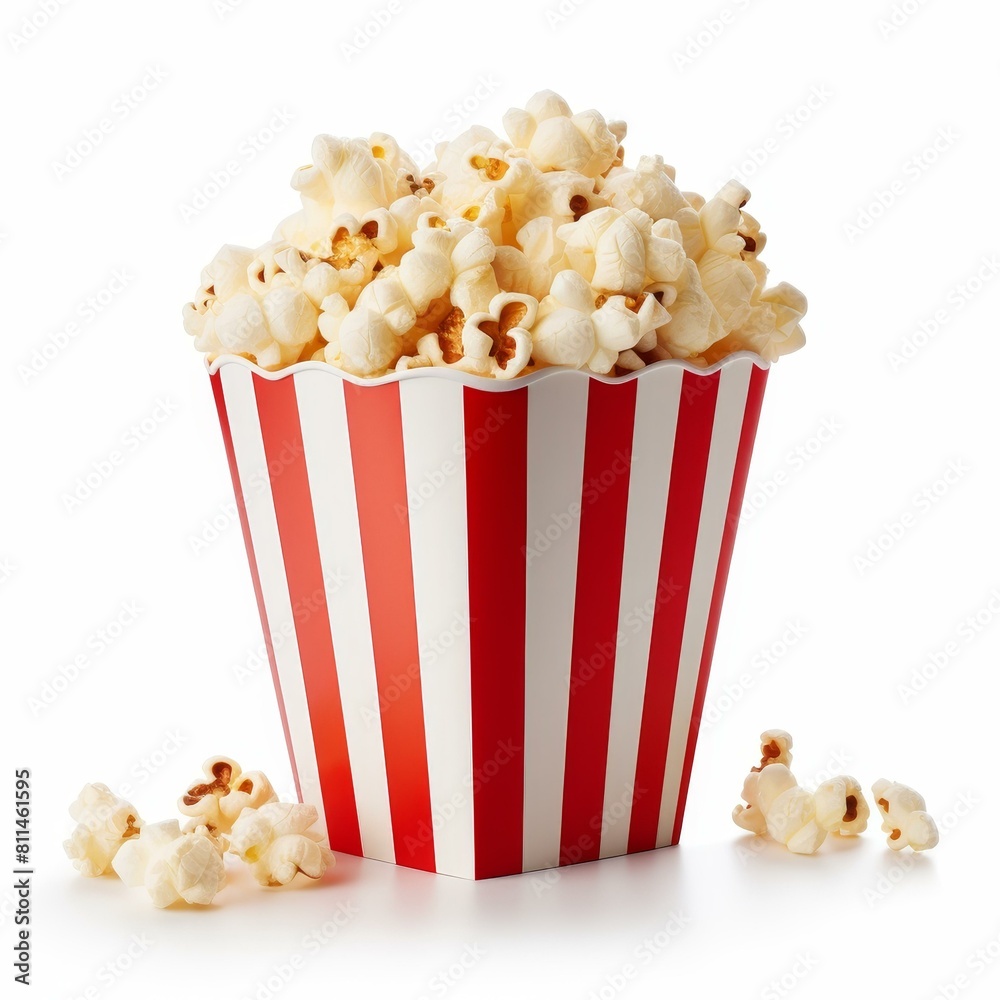 A single popcorn bucket stands pristine against a white backdrop, Ai Generated A single popcorn bucket stands pristine against a white backdrop, Ai Generated