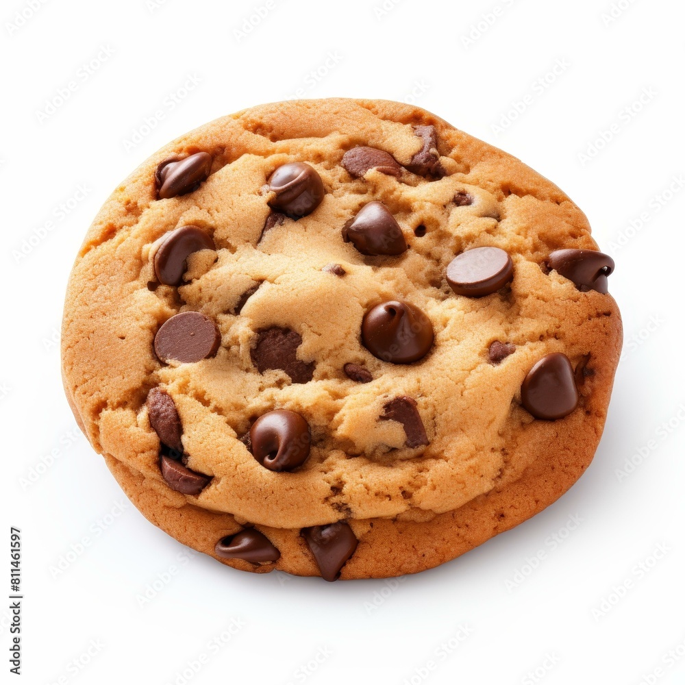 Perfect chocolate chip cookie, crisply isolated on a pristine white background, Ai Generated Perfect chocolate chip cookie, crisply isolated on a pristine white background, Ai Generated