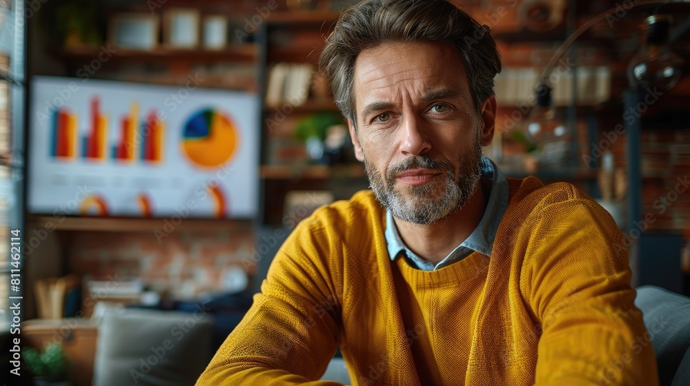 Thoughtful male professional looking at camera in modern office Thoughtful male professional looking at camera in modern office