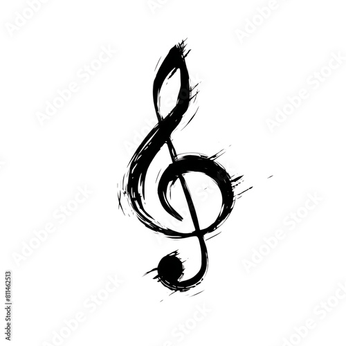 A black and white image of a musical note on white background photo