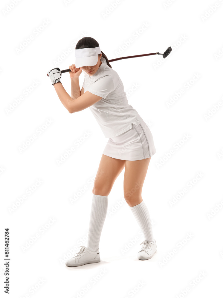 Beautiful female golfer on white background Beautiful female golfer on white background
