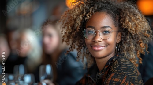 A young woman with curly hair and glasses smiles at the camera. © Vilaysack