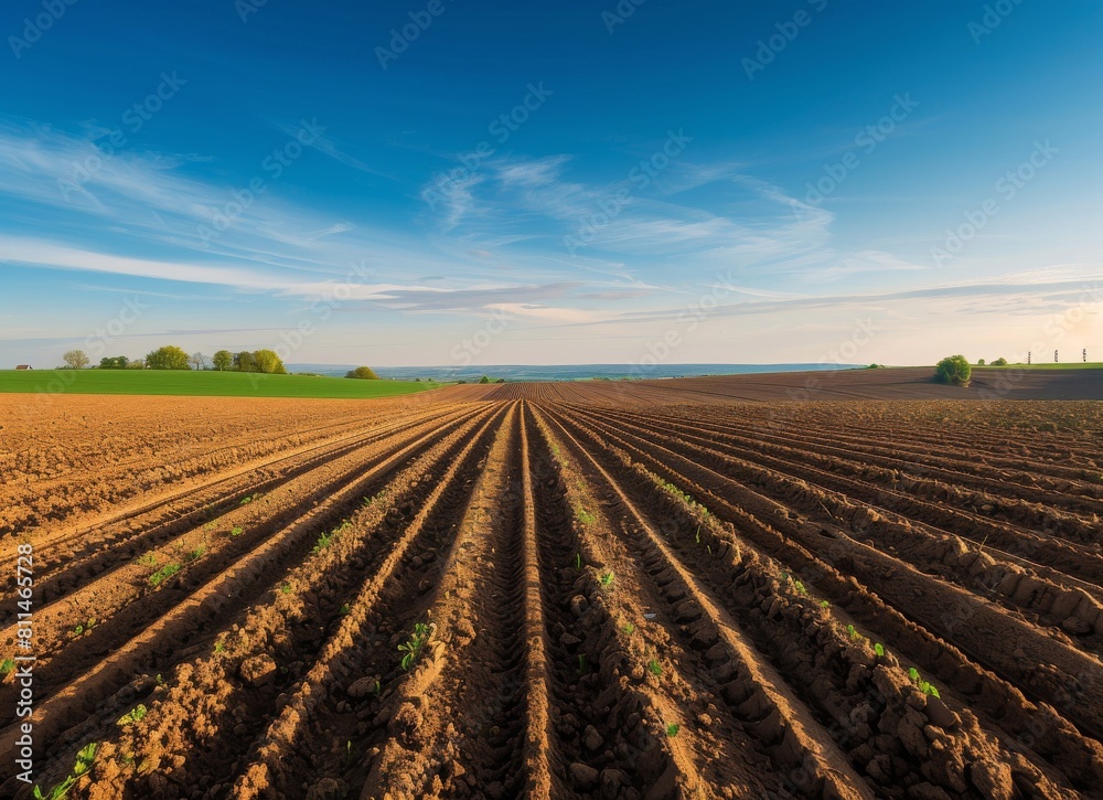 Photo of plowed fields. Styles to make the dirt rows on the field.