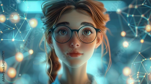 A girl with glasses is looking at the camera