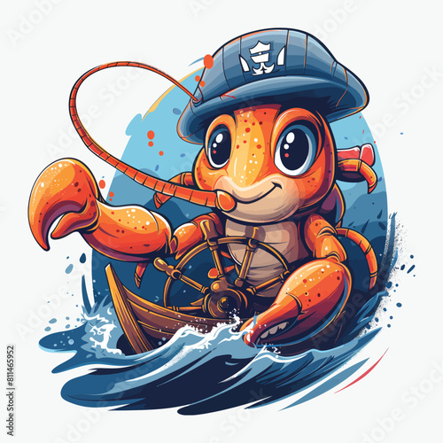 Sea animal cute characters. Orange lobster sticker.