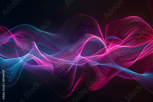 Energetic neon waves flowing in a futuristic abstract artwork. Dynamic design on black background.