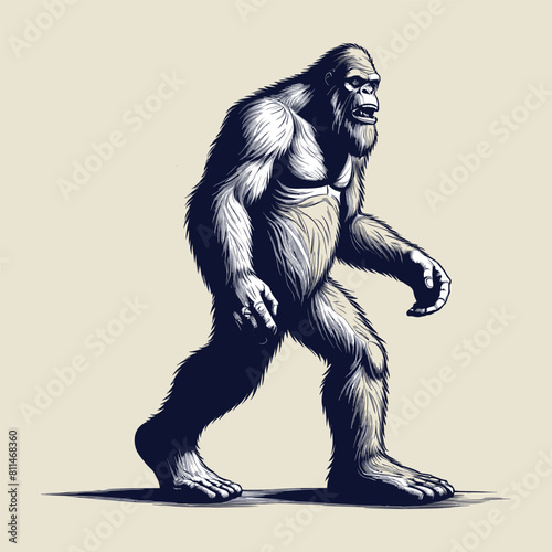 Adorable gorilla cartoon style big foot vintage engraved photo