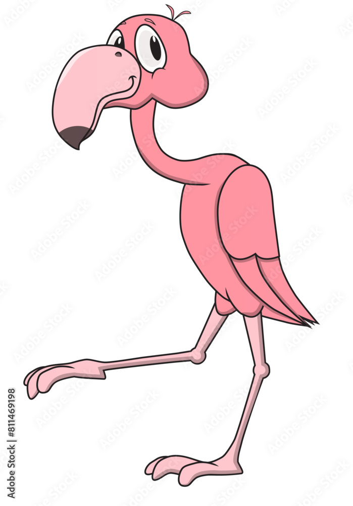 Naklejka premium A funny flamingo is walking