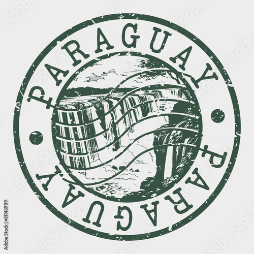 Paraguay, Stamp Postal. Silhouette Seal. Passport Round Design. Vector Icon. Design Retro Travel. National Symbol.	
