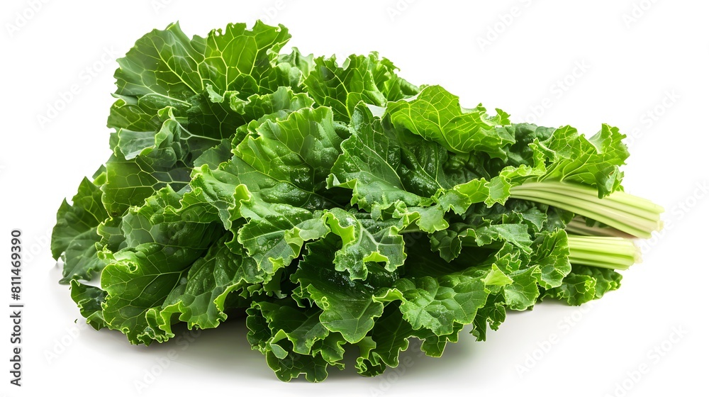 Obraz premium Pile of greens heaped together, with green spinach isolated on a white background.