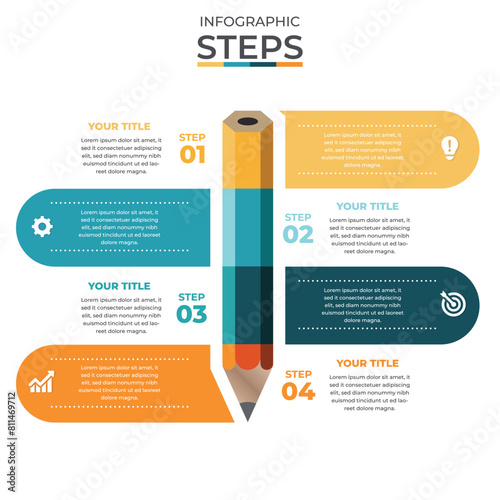 Infographics education pencil with 4 options. Abstract flat infographic Design Minimal style. vector illustration design