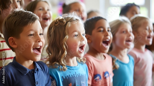 a group of children singing in a choir