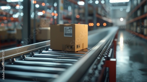 Automatic logistics management. smart packaging into the warehouse workflow, Cardboard box tags and QR codes for efficient tracking, authentication, and traceability throughout the supply chain photo