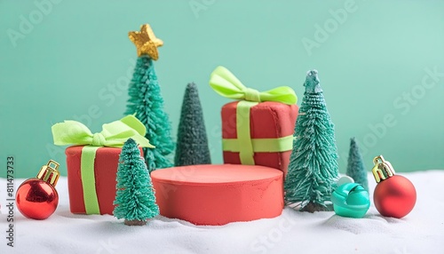 podium and element merry christmas to display product, 3d podium, display podium for showing products or cosmetic presentation
