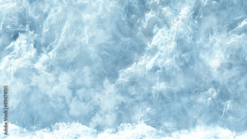 A blue background with white clouds and a splash of water