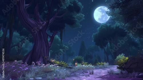 Wander through the ethereal beauty of the Moonlit Grove Haven. Generative Ai © Witri